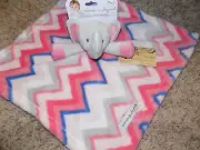 SECURITY BLANKET BEYOND GRAY ELEPHANT PINK WHITE BLUE ZIGZAG STRIPES SOFT FLEECE