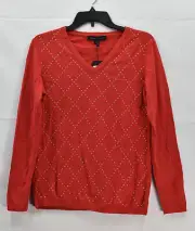 Tommy Hilfiger Women's Argyle V-Neck Sweater, Red, Size M, $60, NwT