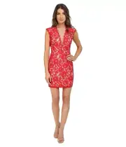 Aidan by Aidan Mattox 241347 Womens Stretch Lace V-Neck Dress Red/Nude Size 10