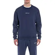 Replay Mens Crew Fleece Sweatshirt Micro Logo Blue