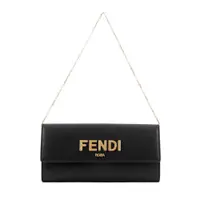 在飛比找康是美優惠-FENDI 金屬Logo 小牛皮皮夾式鏈包WOC （黑色） 