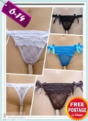 Z-B3-1 Ladies Black White Blue Brown Bridal Lace Thong G-String 6-14 AU