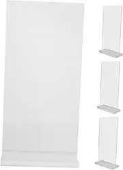 Tofficu 4pcs Acrylic Display Board Displays Plates Table Holders for Signs Indicator Clear Sign Holders Plate Decoration Advertise Dining Table Brochure Microwave Rack Stand Transparent