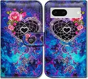 Case for Pixel 8a,Dream Catcher Flower Space Leather Flip Phone Case Wallet Cover with Card Slot Holder Kickstand for Google Pixel 8a