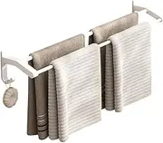 SOGA 52cm White Wall-Mounted Double Pole Towel Holder Bathroom Organiser Rail Hanger with Hooks