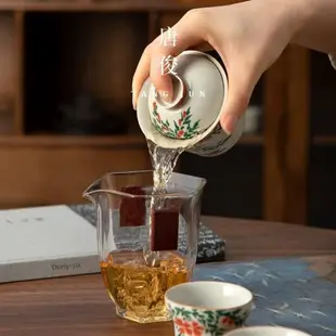 景德鎮手繪蓋碗二才茶杯小號茶具陶瓷泡茶器帶蓋單個茶具家用
