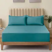 2000TC Ultra Soft Queen Fitted Sheet Set with Extra Deep Pocket & 2 Pillow Cases in Biscay Blue