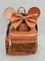 NWT Loungefly Disney Minnie Mouse Sequin Peach Punch Backpack Stunning SALE