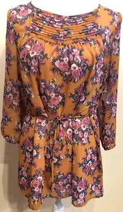 New MODCLOTH Floral Women’s Medium Sheer Chiffon Lined Blouse Top Long Sleeves