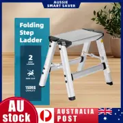Step Folding Ladder Stool Aluminum Frame Portable Anti Slip 34cm High Camping