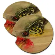 Watercolor Butterfly Wood Car Coaster Gift Set fit Car & Truck Cup Holder
