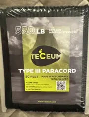 Paracord 550 lb Tactical Parachute Cord Type III Strong 50 Feet BLACK NEW