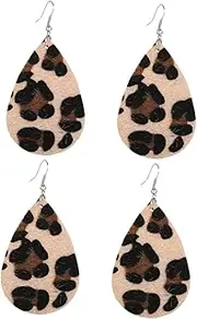 [WOFASHPURET] Elegant Teardrop Shape Earrings 2 Pairs Leopard Print Pu Leather Earrings Comfortable and