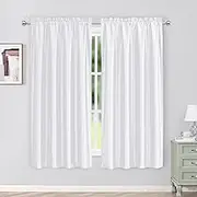 Chyhomenyc Uptown Faux Silk White Curtains 63 Inch Length 2 Panels for Bedroom, Light Filtering Shiny White Soft Fabric Rod Pocket Window Drapes for Living Room, Each 40x63 Inches