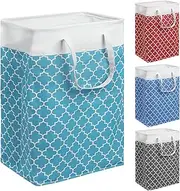Rustark 1 Pack 75L Large Collapsible Laundry Basket Hamper with Sturdy Handles, Lake Blue Geometric Pattern Laundry Basket Freestanding Laundry Hamper for Laundry, Bedroom, Dorm, Toys, Storage
