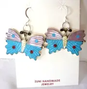 Zuni Tamara Pinto Multi-stone Inlaid Butterfly Earrings 925 Sterling Silver 2"