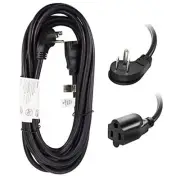 15 Ft Flat Plug Extension Cord, 16 AWG 3 Prong Grounded Low 15 ft Black