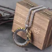 Viking Self-Devourer Ouroboros Necklace Stainless Steel Pendant Dragon Mens Gift