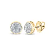 10kt Yellow Gold Mens Round Diamond Circle Cluster Stud Earrings 1/20 Cttw