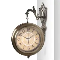 在飛比找樂天市場購物網優惠-TQJ歐式金屬皮革雙面掛鐘時鐘表創意掛表客廳臥室靜音壁掛鐘