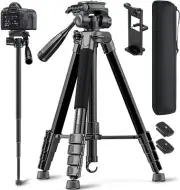 73" Camera Tripod and Monopod, Professional Aluminum Tripod Stand for Mirrorless