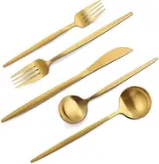 30-Piece Stainless Steel Cutlery Set Flatware Set for 6, Satin Finish Kitchen Utensils Tableware Set for Home Restaurant Hotel, Include Knife Fork Spoon Set Matte Gold Silverware Set