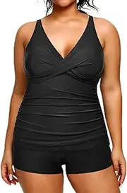 [Aqua Eve] Plus Size Tankini with Shorts Two Piece Swimsuits Tummy Control Bathing Suits for Women Slimming Swimwear