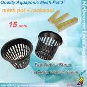 15 Sets Hydroponic 3" Plant Grow Net Mesh Pot + Grow Media Grodan Rockwool Cubes