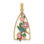 14k Yellow Gold w/ Enamel Hummingbird and Flowers Charm