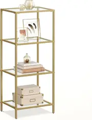 4-Tier Bookcase with Tempered Glass and Metallic Gold Frame