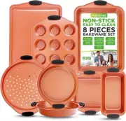 NutriChef 8 Piece Baking Pans Set - Nonstick Carbon Steel Bakeware Set W/ - Loaf