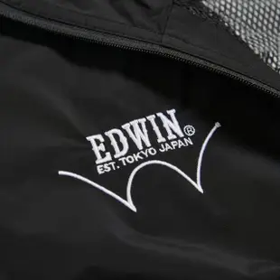【EDWIN】男裝 撞色防潑水連帽風衣外套(黑色)