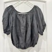 Miranda Bennett Carlisle Top Black Linen Blouse One Size Minimalist USA Made