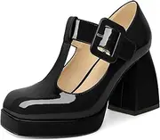 [YODEKS] Women's High Heels Square Toe Mary Jane Pumps Chunky Heel Platform Dress Shoes