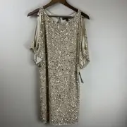 Aidan Mattox Dress Women 4 gold Beaded Sequin Mini Embellished