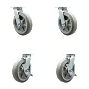 8 Inch Thermoplastic Rubber Caster Set with Ball Bearings 2 Swivel Lock 2 Brake
