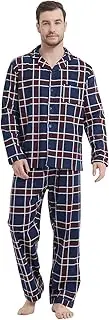 [CHUNG] Men Flannel Pajamas Set 100% Cotton Brushed Pjs Classic Plaid Long Sleeve Tops Pants Warm Sleepwear loungewear