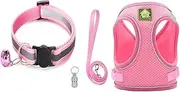 Cat Harness and Lead Set, Adjustable Escape Proof Vest, Soft Cat Collar Mesh Vest with Reflective Strips and Anti-Lost Pendant for Puppy Small Pets Walking Outdoor Activity (Pink, Small)