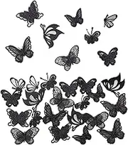 32 Pcs Black Lace Butterfly Applique Embroidery,Organza Butterfly Patches Appliques for Clothes,for Wedding Bridal Dress Craft DIY Clothes Hair Ornaments Dress/Hat/Bag Decoration