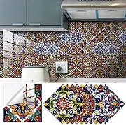 Morbuy Oil Proof 20 PCS Tile Stickers, Waterproof Peel and Stick Backsplash Stick on Tiles Moroccan Style Self Adhesive Wall Tiles PVC Tile Stickers for Kitchen (10x10cm,Morocco 9)
