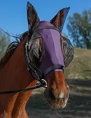 HackFond Horse Fly Mask with Ears, UV Protection for Horses, Elasticity with Big Mesh Eye Covers, Snug Fitting Comfortable Breathable Lightweight for Horses Deep Purple Full Size