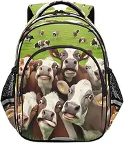 [RPLIFE] Funny Stare Cow 15 Inch Bagpack for Boys Girls, Ergonomic Backpack for Kids