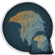 Yellow to Blue Eagle Head Round Beach Towel