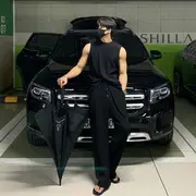 Plain Tank Top / Sweatpants Pants - Black - XL