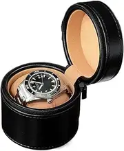 Watch Display Box Nordic Single Slot Watch Box PU Leather Small Round Zipper Display Box Portable Storage Box Men Ladies Travel Watch Box Watch Cases for Men (Color : Grey) FANDIAO