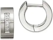 [JewelryWeb] Stainless Steel Brushed Polished CZ Simulated Diamond Satin Round Hinged Hoop Earrings 9mm long 5mm Thick-Hoop Earring for Women