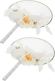 2pcs Handheld Round Fan Vintage Chinese Decorative Fans with Tassel Artificial Flower for Photography Props Hanfu Costume Home Decor Lightweight Portable