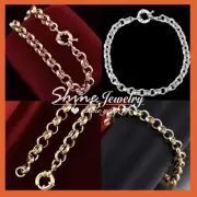 18K YELLOW ROSE WHITE GOLD GF SOLID LADY HOOP RING CHAIN BELCHER BRACELET BANGLE
