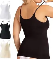 [SHEKINI] Pack of 3 Spaghetti Top Women's Undershirt Seamless Shapewear Spaghetti Straps Tank Top with Adjustable Strap Basic Cami Tops for Women and Girls Tummy Control L-3XL, B,(Black+White+Nude), XXL