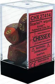 D7-Die Set Dice Scarab Polyhedral Scarlet/Gold (7 Dice in Display)